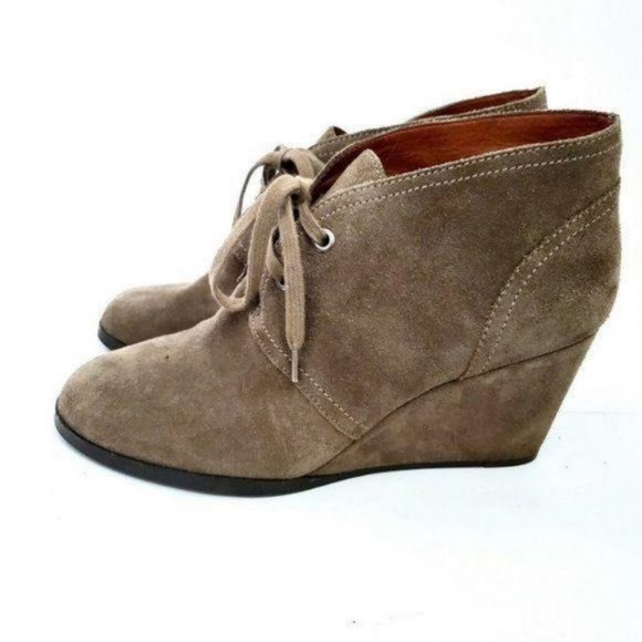 Lucky Brand Seleste Lace Up Wedge Booties Ankle Boots Sz 11 Taupe Brindle 41 EU - Picture 3 of 10
